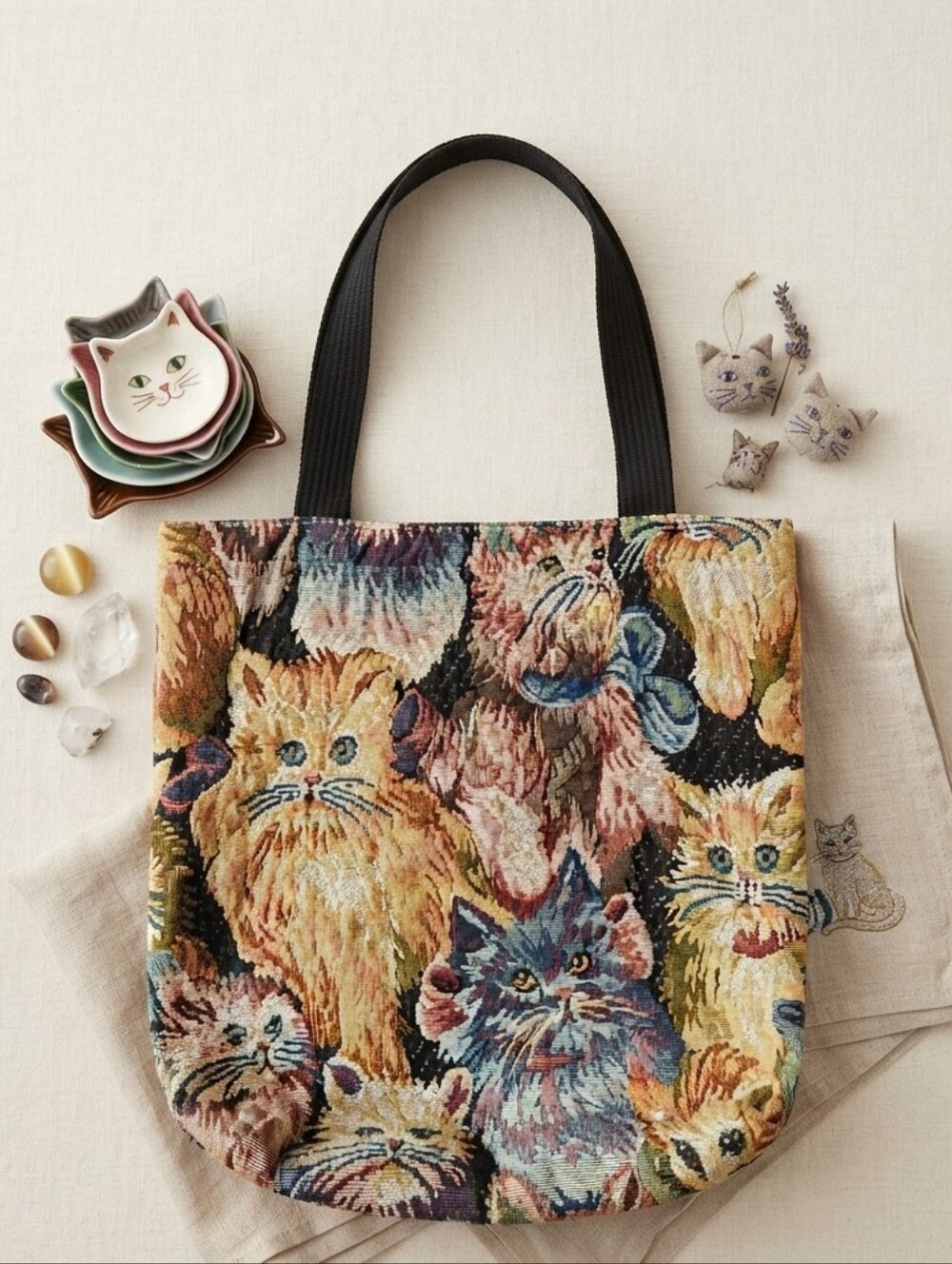 Vintage Cats Tapestry Tote Bag